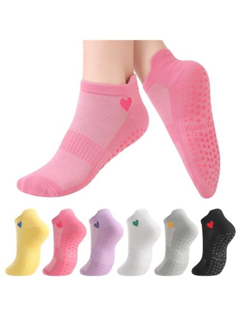 6 Pairs Pilates Socks for Women, Grippy Non Slip Yoga Socks, Cute Embroidery